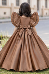 Brown Statement Bow Party Wear Gown for Girls