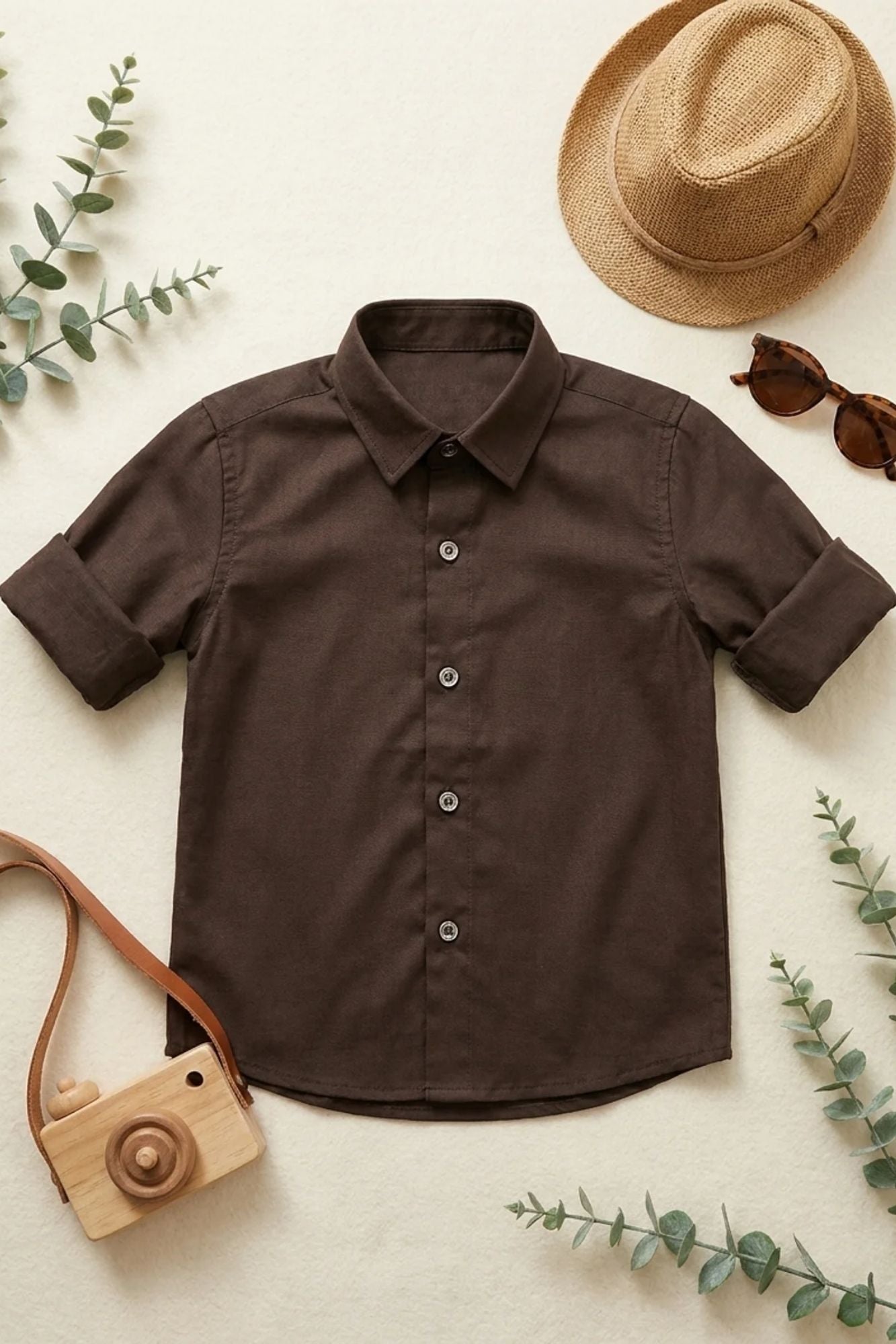 Boys Brown Solid Casual Shirt with Classic Collar