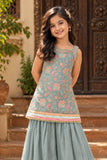 Powder Blue Floral Embroidered Palazzo Set For Girls