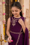 Girls Wine Embroidered Ready-to-Wear Saree Set