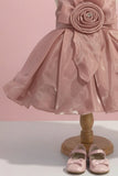 Onion Pink Party Frock with Rosette Bow and Shimmer Layers For Girls