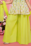 Yellow Multi-Thread Embroidered Palazzo Set for Girls