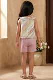 Printed  Multicolor Halter Neck Top with Lilac Shorts Set