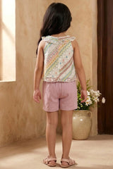 Printed  Multicolor Halter Neck Top with Lilac Shorts Set