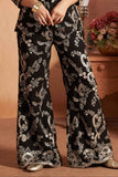 Black Sequins And Embroidered Palazzo Set With Overcoat For Girls