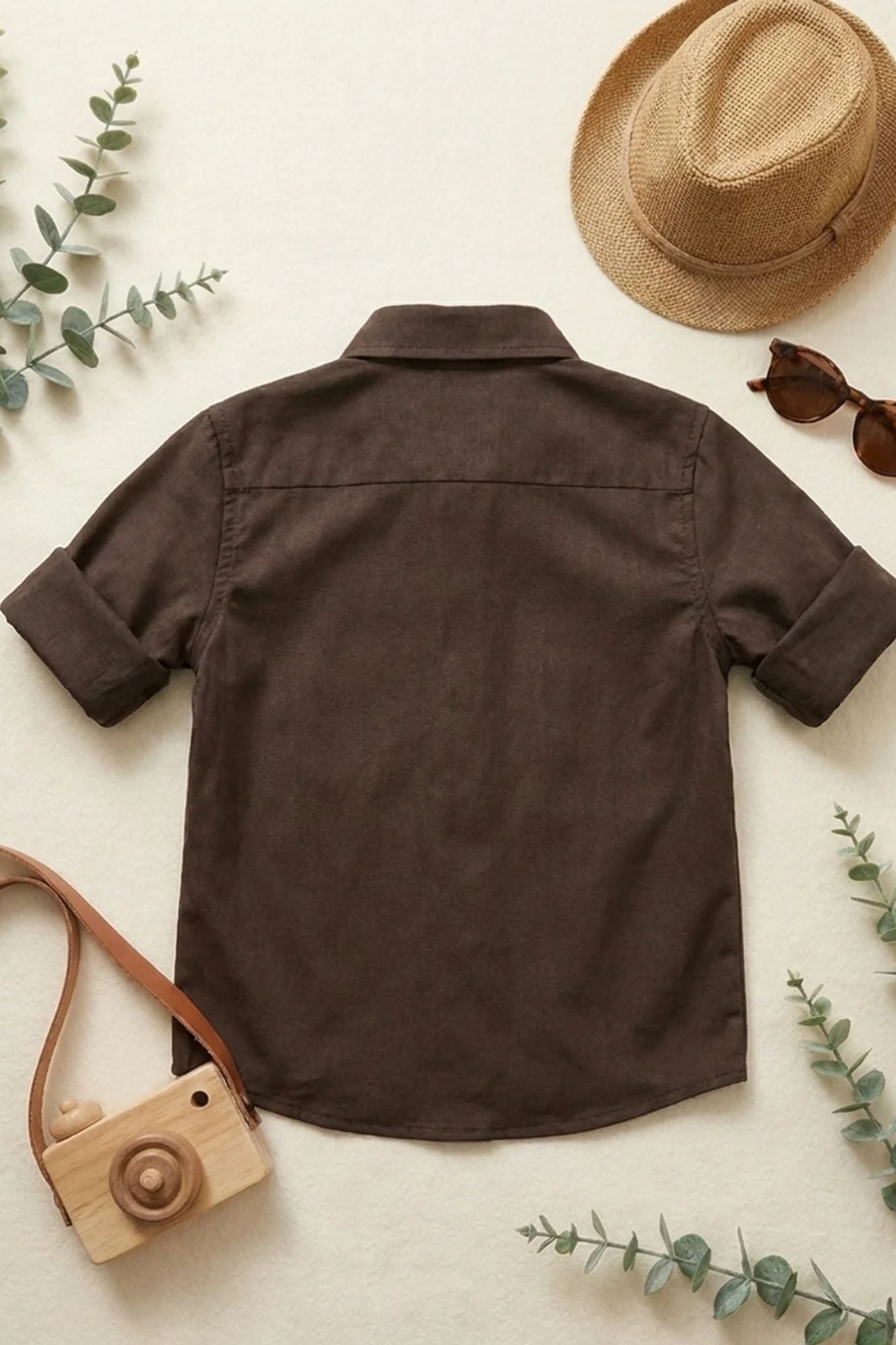 Boys Brown Solid Casual Shirt with Classic Collar