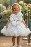 Girls White Party Wear Frock with Statement Bow