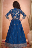 Royal Blue Lehenga Set With Embroidered Jacket For Girls