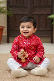 Red Printed Kurta And Dhoti Set For Boys