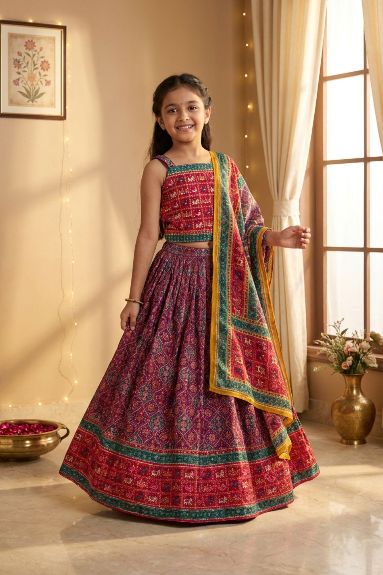 Purple & Multicolour Printed Lehenga Choli