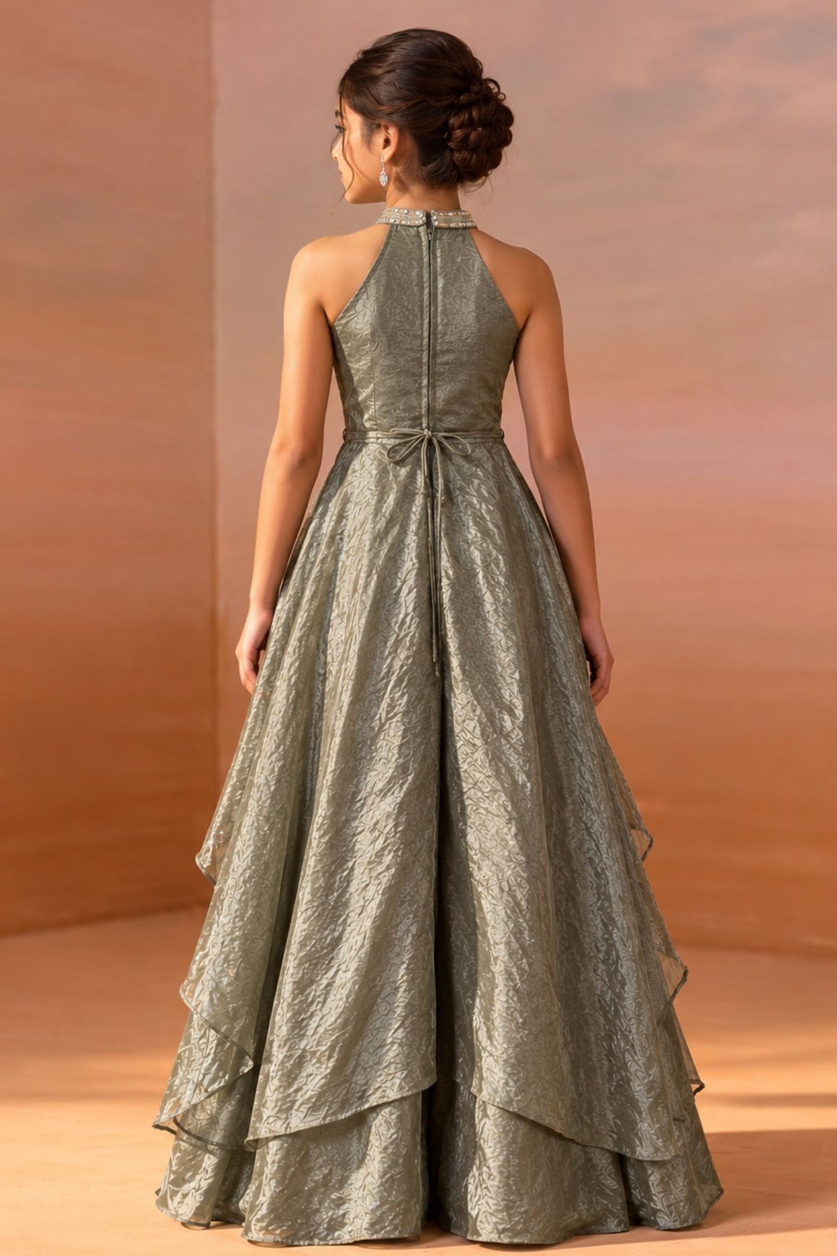 Girls Olive Green Embellished Palazzo Set with Dupatta