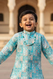 Aqua Blue Printed  Kurta And Dhoti  Set for Boys