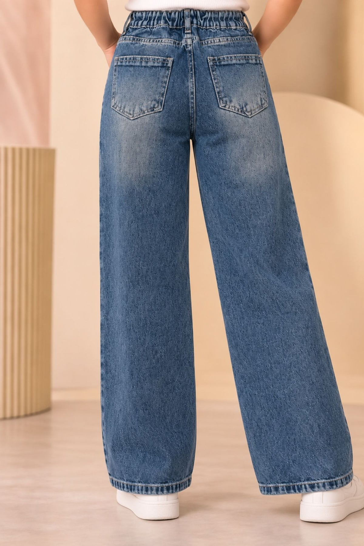 Girls Slate Blue Faded Wash Straight Fit Denim Jeans