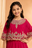Designer Rani Pink Lehenga Choli with Embroidered Cape For Girls