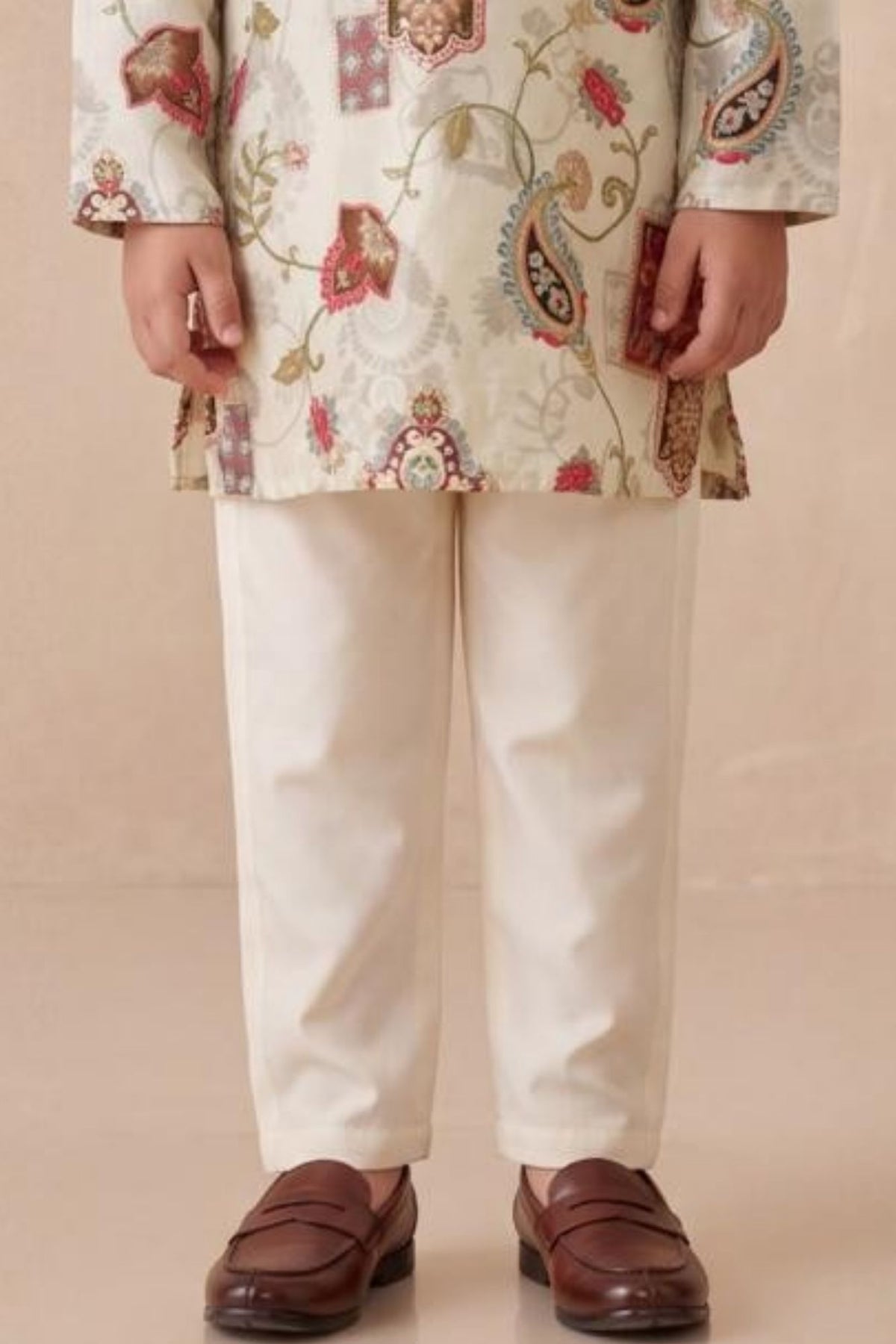 Boys Elegant Cream Paisley Kurta Set