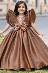 Brown Statement Bow Party Wear Gown for Girls