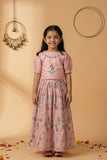 Baby Pink Floral Embroidered Lehenga Choli Set For Girls