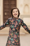 Black Printed Ethnic Kurta with White Pyjama Set For Boys