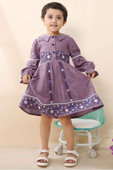 Lavender Casual Frock With Embroidery Work For Girls