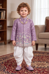 Boys Elegant Lavender Landscape Embroidered Dhoti Set