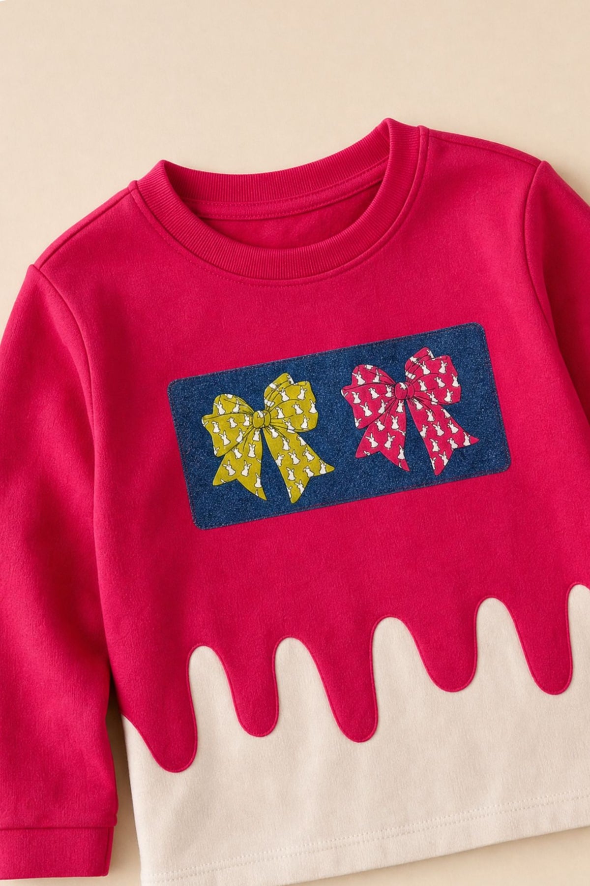 Girls Pink Top With Decorative Bow Detailed  Blue Wide Leg Pant Set