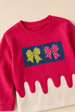 Girls Pink Top With Decorative Bow Detailed  Blue Wide Leg Pant Set