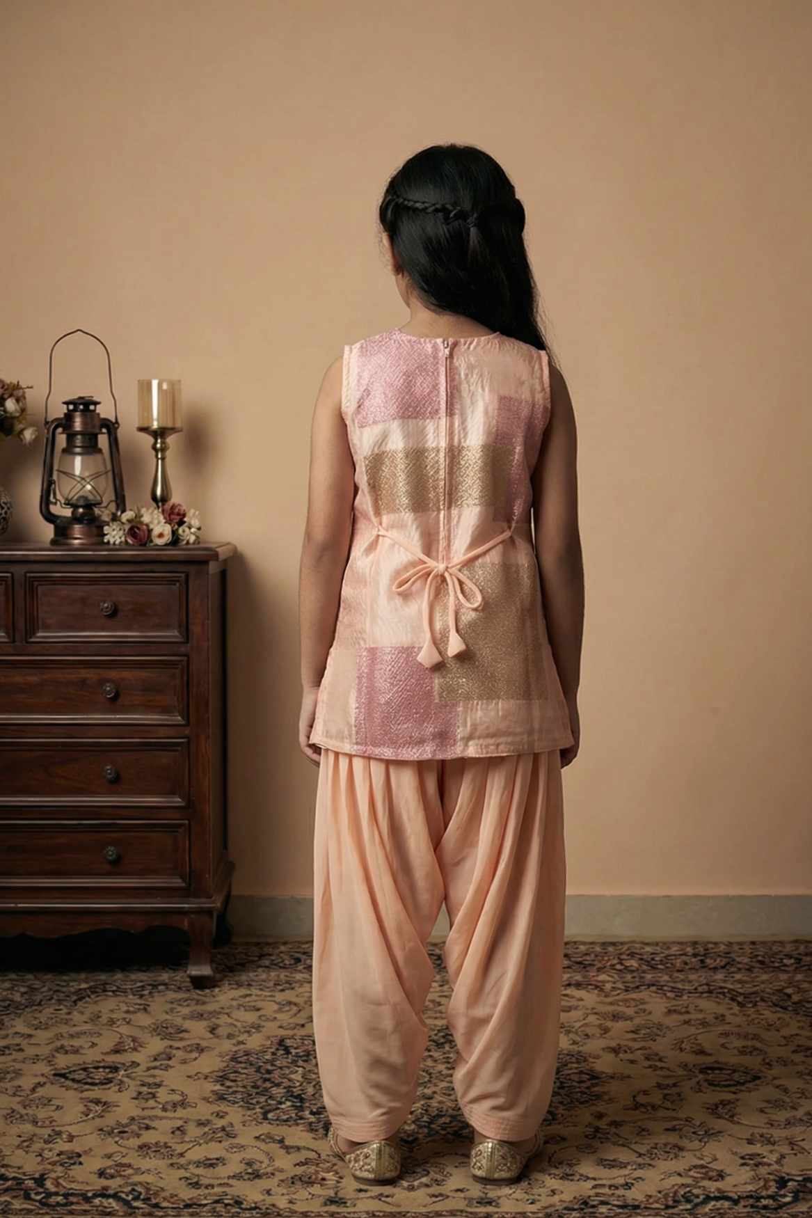 Peach Kurta With Patiala Bottom For Girls