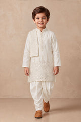 Boys Elegant Ivory Sequin Embroidered Dhoti Set