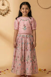 Baby Pink Floral Embroidered Lehenga Choli Set For Girls