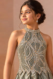 Girls Olive Green Embellished Palazzo Set with Dupatta