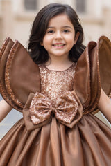 Brown Statement Bow Party Wear Gown for Girls
