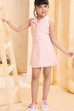 Pink Confetti Button Down Sleeveless Cotton Dress for Girls