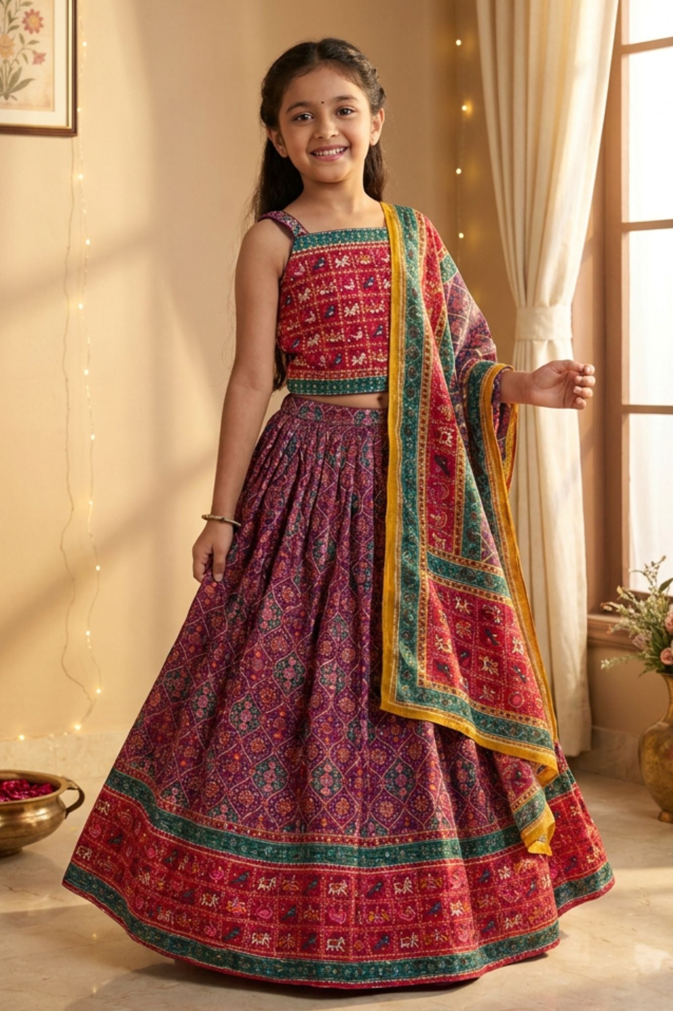 Purple & Multicolour Printed Lehenga Choli