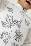 White Leaf Print Waistcoat with Mandarin Collar and Shirt For Boys