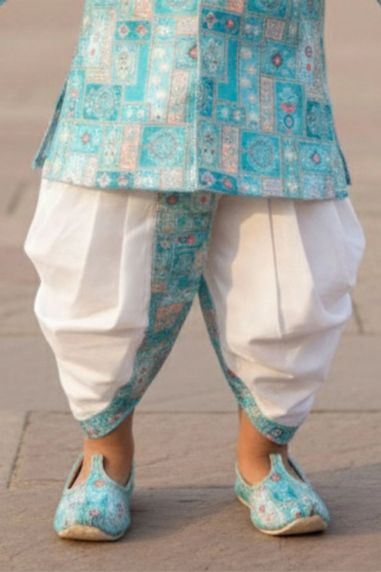Aqua Blue Printed  Kurta And Dhoti  Set for Boys