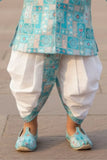 Aqua Blue Printed  Kurta And Dhoti  Set for Boys