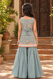 Powder Blue Floral Embroidered Palazzo Set For Girls