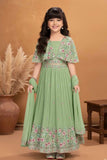 Pastel Green Embroidered Lehenga Choli with Dupatta For Girls