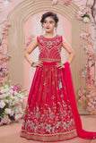 Girls Pink Embroidered Lehenga Choli with Dupatta