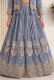 Dusty Blue Heavy Floral Embroidered Lehenga Choli with Jacket