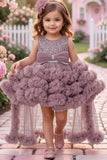 Girls Onion Pink Sequin High-Low Party Wear Frock