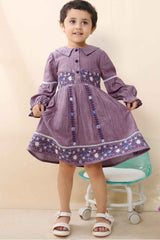 Lavender Casual Frock With Embroidery Work For Girls