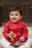 Red Printed Kurta And Dhoti Set For Boys