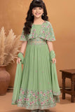Pastel Green Embroidered Lehenga Choli with Dupatta For Girls