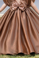 Brown Statement Bow Party Wear Gown for Girls