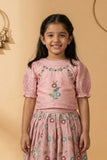 Baby Pink Floral Embroidered Lehenga Choli Set For Girls