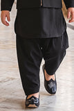 Boys Black With Silver Embellished Jacket Kurta Set With Nehru Jacket
