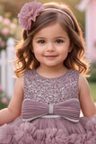 Girls Onion Pink Sequin High-Low Party Wear Frock