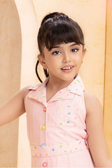 Pink Confetti Button Down Sleeveless Cotton Dress for Girls