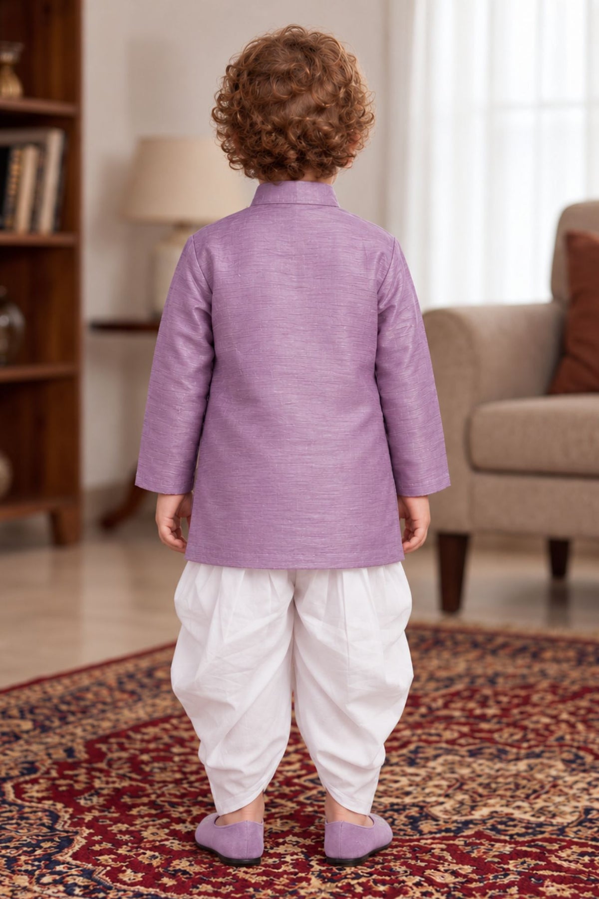 Boys Elegant Lavender Landscape Embroidered Dhoti Set